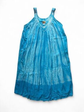 Ingear Blue Tie-Dye Maxi Dress with Embroidered Neckline (XL)